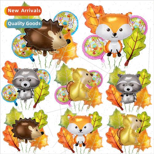 Thanksgiving decoration balloon set maple leaf squirrel hedg