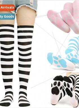 Foot cat claw cotton socks striped thigh-high socks women Ja