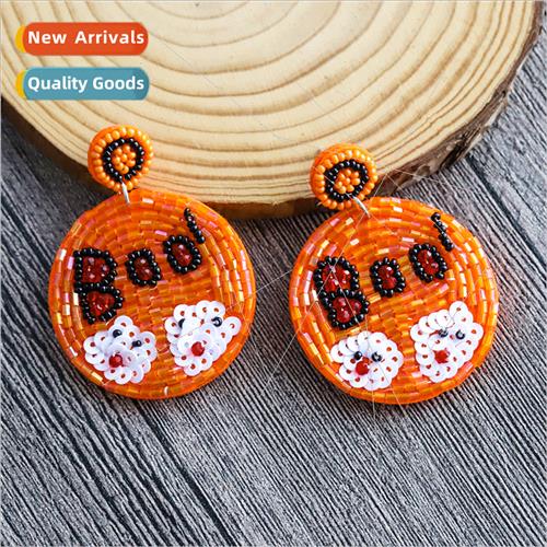 Handmade Knted DIY Sewn Rice Bead Earrings BOO Alphabet Earr