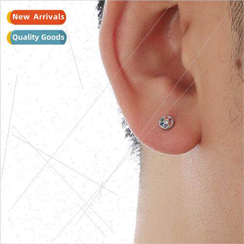Colorful diamond round screw earrings niche screw buckle nd