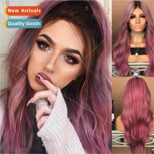 Europe center parted long curly hair big wave picking gradie