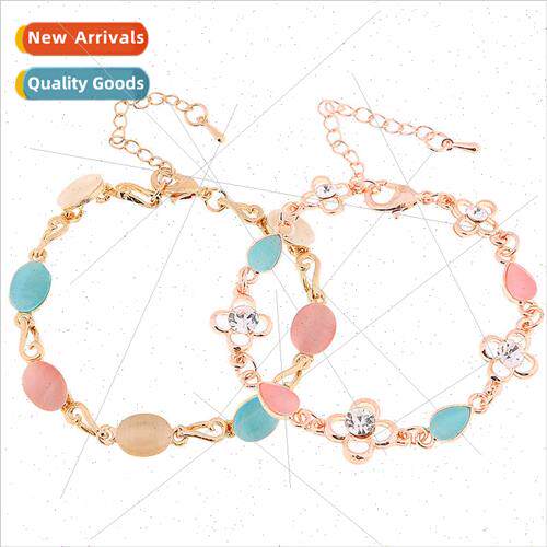New fashion exquise cat eye stone bracelet wh diamond flower