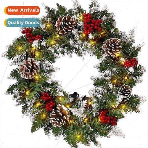 Wreath wh lights source new christmas rattan garlflocked chr