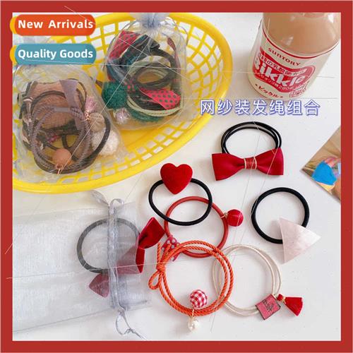 7pcs bag hair btie head rope bow hair rope Korean  ins headd