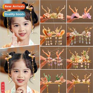 Children antlers tassel hair clips 2023 new cute ancient win