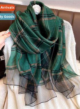 2020 fall winter new Englplaid silk blend scarf female tempe