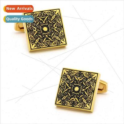 Brass Square Gold Rose Sculpted Cufflinks Men French Cufflin
