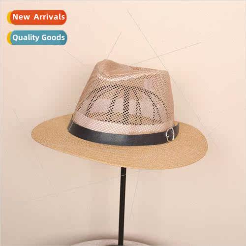 Hat Brish men jazz cap breathable net linen large flat brim