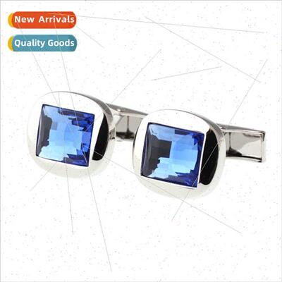 Men French Shirt Coat Business Cufflinks Square Blue Crystal