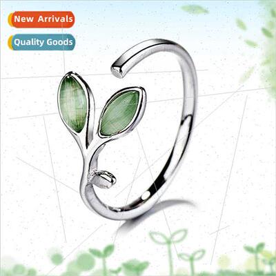 mple green leaf leaf ring female opening fresh fashion cat e