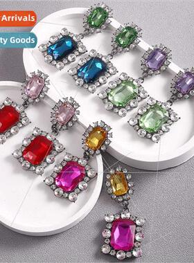 Ultra-flash glass diamond earrings Europe high-level sense n