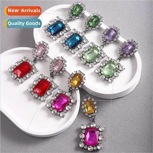 Ultra-flash glass diamond earrings Europe high-level sense n