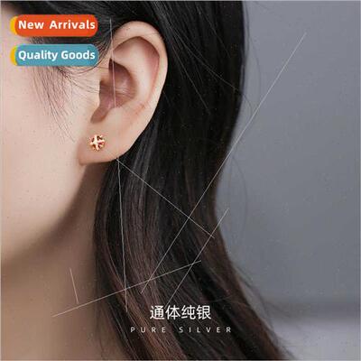 S925 silver plated simple crown earrings female retro zircon