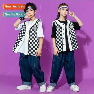 boys plaid childrens dance child hop hip Set vest