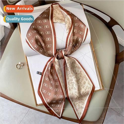 Korean  new spring fall printing silk scarf female hair ties