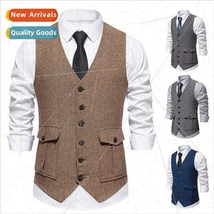 Pockets Vintage Vest Men Stereo Breasted ngle Fall 2023