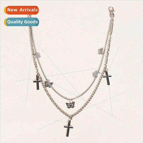 Hip hop jeans chain men women metal cross butterfly pants ha