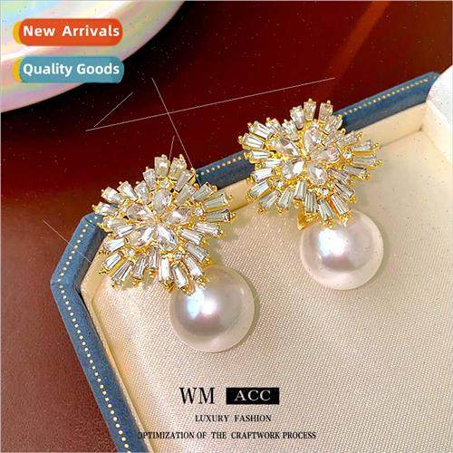 lver needle wh diamond flower pearl earrings hundred match e