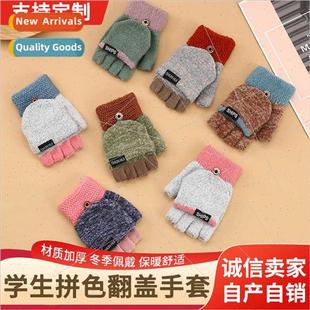 Winter Women Knted Gloves Flip Half Finger Gloves Touch Scre