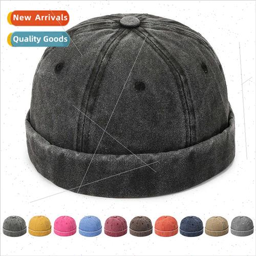 Hat men four seasons  washed denim melon skin cap set light