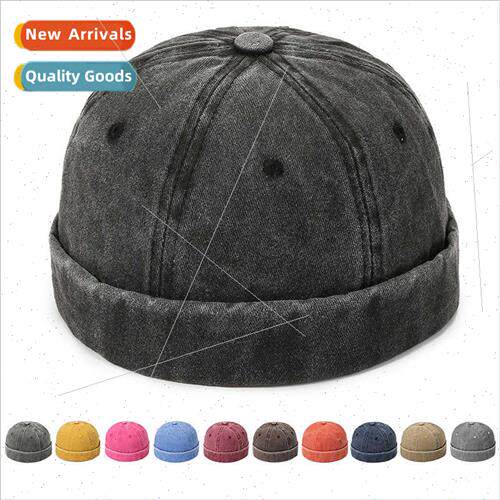Hat men four seasons  washed denim melon skin cap set light