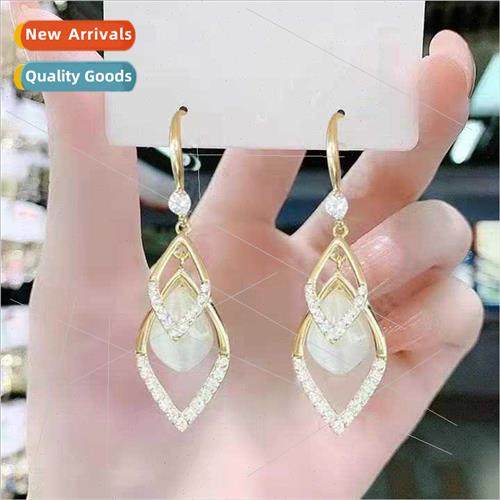 Earrings new tide long geometric cat eye stone earrings diam