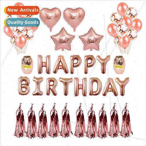 Rose Gold Sequin Latex Balloons Foil Tassel Happy Birthday B