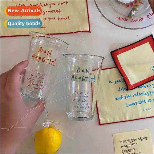 Korea French letters printed glass water cup ins couple brea