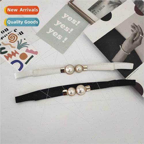 Convenient belt female black elastic pearl elastic thin belt