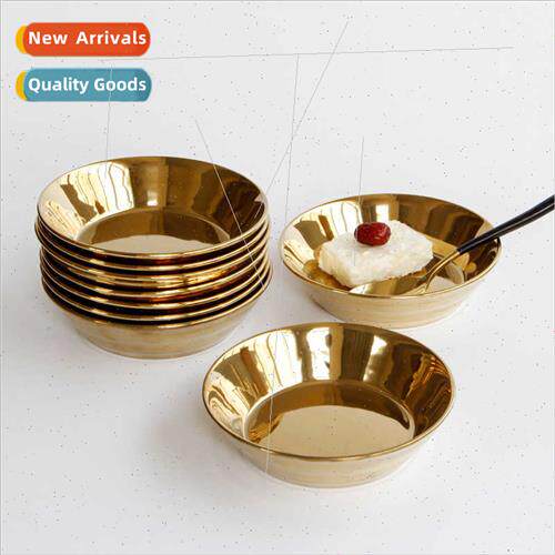 Gold ceramic tableware electroplated gold ceramic soup plate