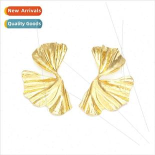 metal gold sense retro senior earrings leaves twisted floral