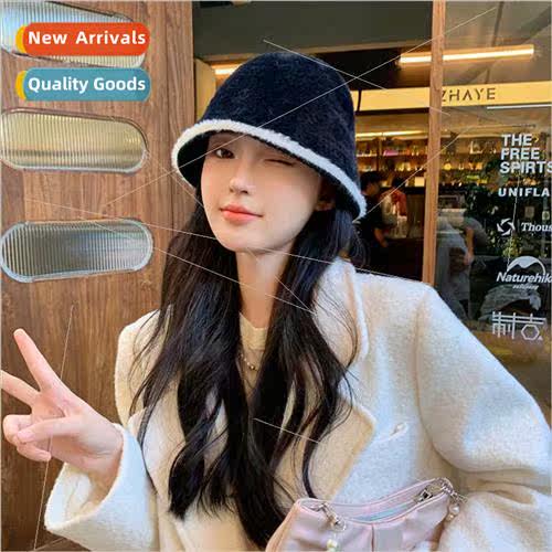 Black plush fisherman hat female 2023 new fall winter small