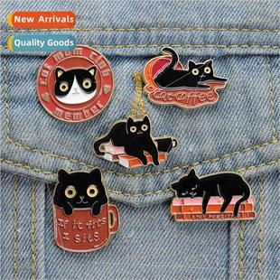black animal book party cat cute cartoon brooch alloy New