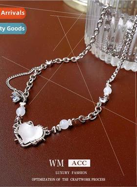 Diamond Zirconia Resin Heart Necklace Korea Sweet Cool Colla