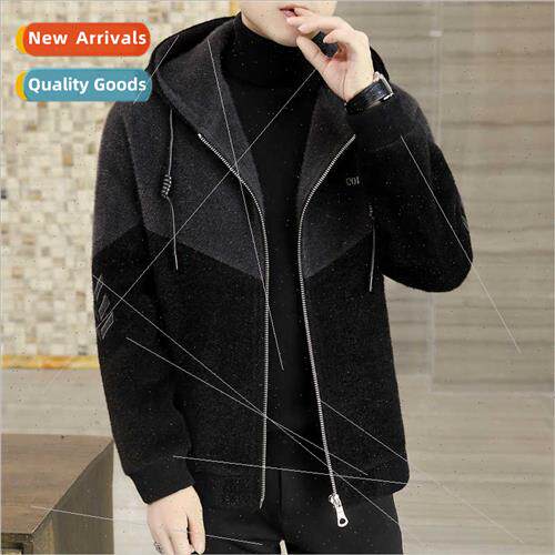 Tweed jacket men hooded winter casual thickened warm splicin