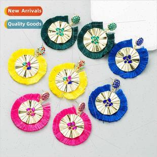 ins nd earrings female fashion tassel inlaid colorful rhines