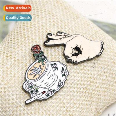 brooch rose coffee cup OK gesture punk fun cowboy brooch