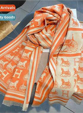 2023 new retro fashion faux cashmere scarf female dual-use s