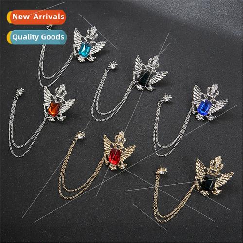 Crown Eagle Black Gemstone Chain Brooch Multicolor Gemstone