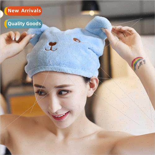Bear coral fleece hair drying cap soft thickened strong abso