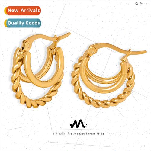 che simple glossy twist chain C-shaped gold-plated earrings