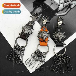 keychain retro chain leather wolf key punk pendant New metal