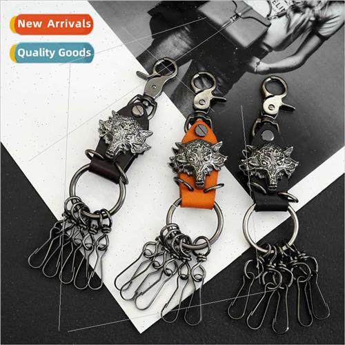 New leather punk keychain retro metal pendant key chain wolf