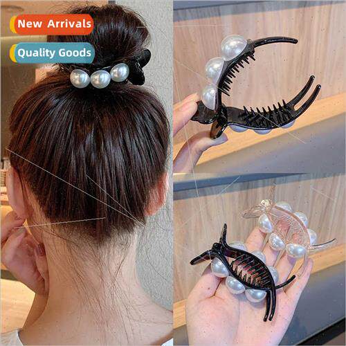 pearl hair clips female back head large hair grab shark clip