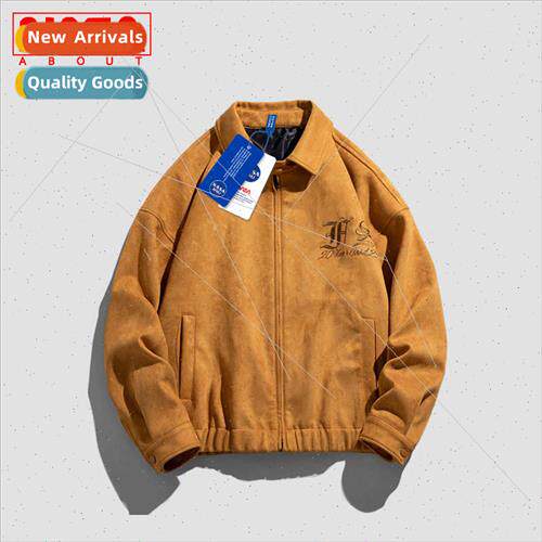suede jacket men spring fall American retro hiphop tide set