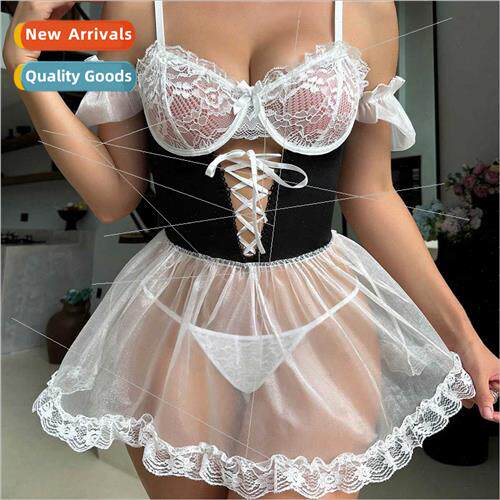 Erotic lingerie lace mesh see-through erotic nightgowns temp