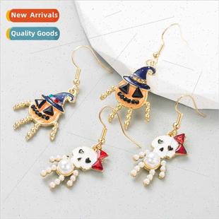 New nd pumpkin skull alloy oil drip earrings female Hallowee