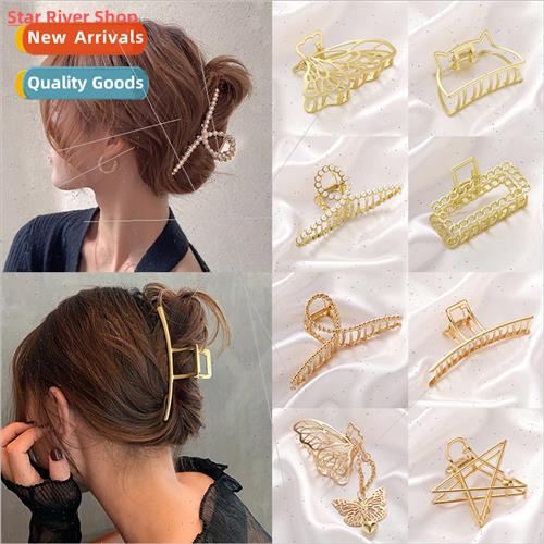 2021 New Women Elegant Gold Hollow Geometric Metal Hair Claw