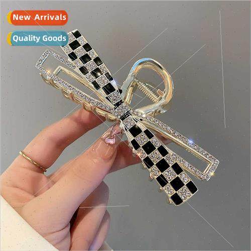 Bow checkerboard headdress back head hair volume shark clip