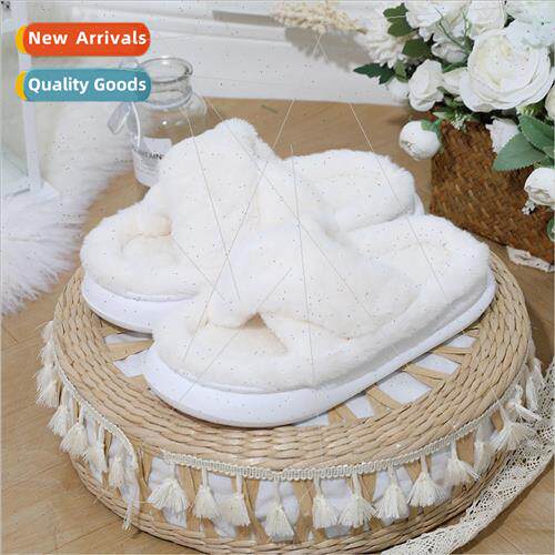 Thick bottom furry slippers female 2023 fall new cross plush